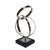 Haren Small Sculpture, Silver Steel Intertwined Rings, Black Marble 15 Inch - BM350884