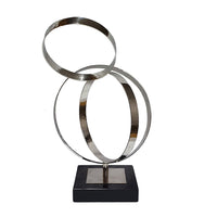 Haren Small Sculpture, Silver Steel Intertwined Rings, Black Marble 15 Inch - BM350884