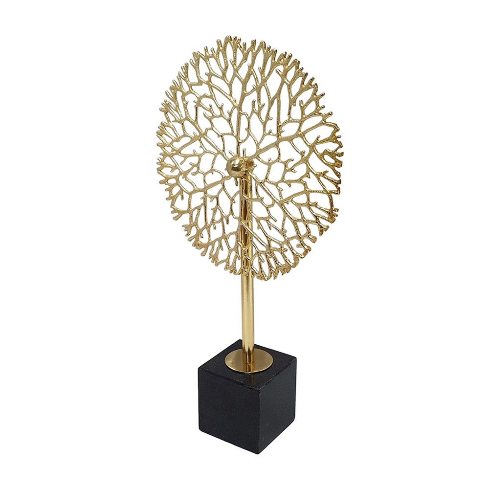 Tabletop Decor, Abstract Coral Statuary, Black Marble, Gold Metal 16 Inch - BM350885
