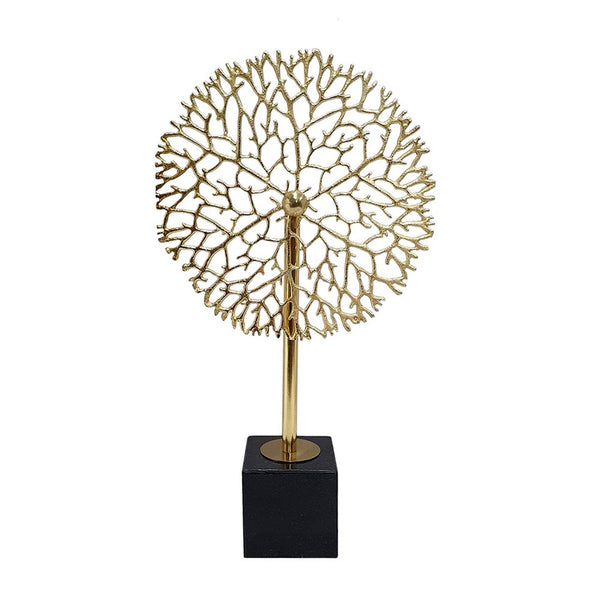 Tabletop Decor, Abstract Coral Statuary, Black Marble, Gold Metal 16 Inch - BM350885