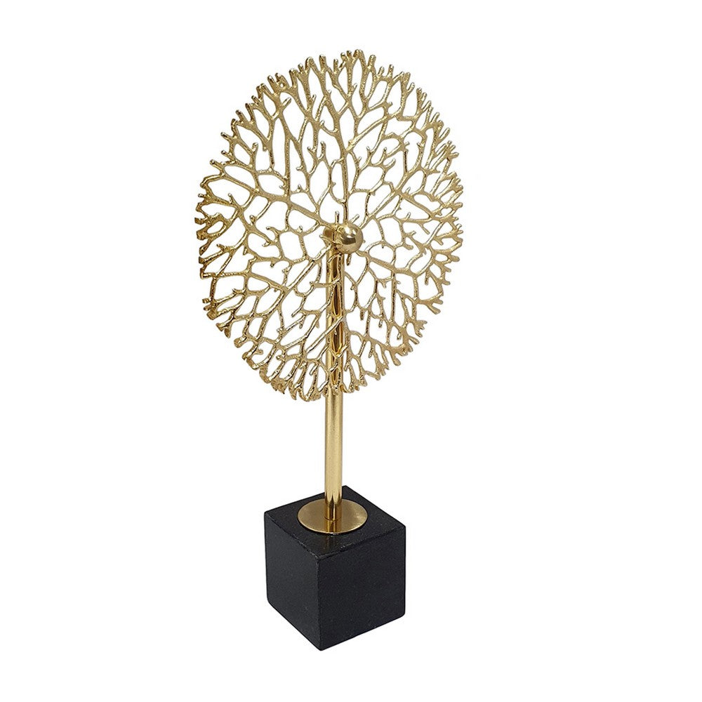 Tabletop Decor, Abstract Coral Statuary, Black Marble, Gold Metal 16 Inch - BM350885