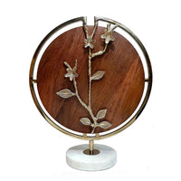Orion Blossom Sculpture with Marble Base, Brown Wood, Gold Metal 17 Inch - BM350886