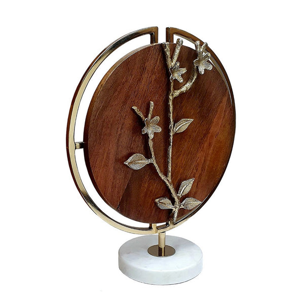 Orion Blossom Sculpture with Marble Base, Brown Wood, Gold Metal 17 Inch - BM350886