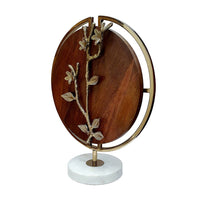 Orion Blossom Sculpture with Marble Base, Brown Wood, Gold Metal 17 Inch - BM350886