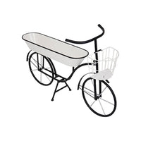 Indoor Outdoor Bicycle Plant Stand with Basket, White, 39 Inch Black Iron - BM350888