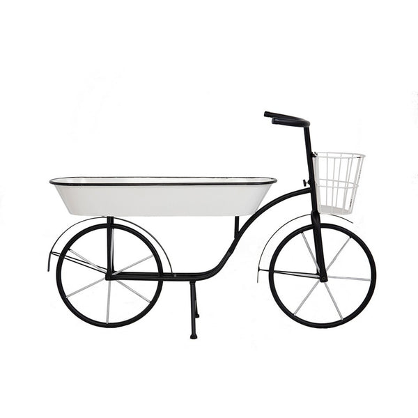 Indoor Outdoor Bicycle Plant Stand with Basket, White, 39 Inch Black Iron - BM350888