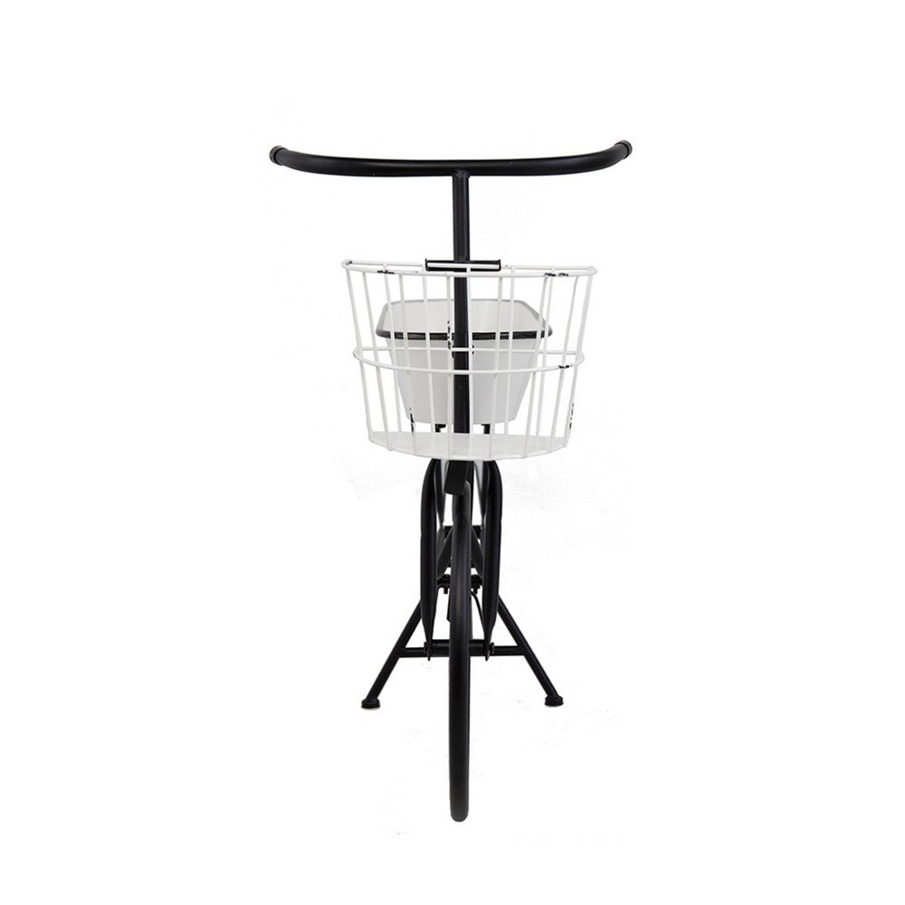Indoor Outdoor Bicycle Plant Stand with Basket, White, 39 Inch Black Iron - BM350888