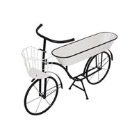 Indoor Outdoor Bicycle Plant Stand with Basket, White, 39 Inch Black Iron - BM350888