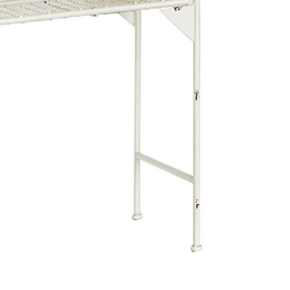 Flower Pushcart Plant Stand, 2 Baskets and Central Tray, White Iron 55 Inch - BM350889