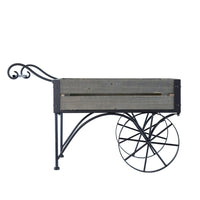 Trolley Cart Plant Stand, Vintage Style, Gray Wood, Black Metal, 24 Inch - BM350890