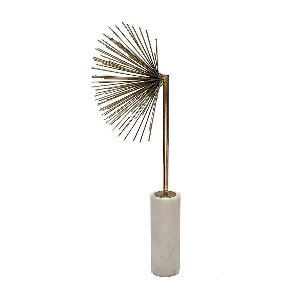 Nian Sunburst Statuary with White Marble Base, Gold Metal Spokes, 23 Inch - BM350891