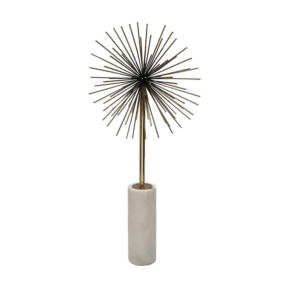Nian Sunburst Statuary with White Marble Base, Gold Metal Spokes, 23 Inch - BM350891
