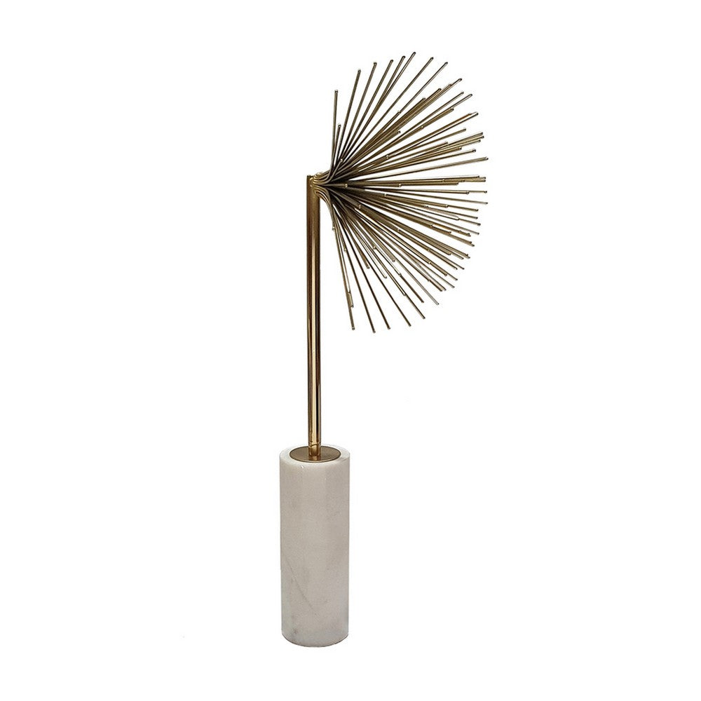 Nian Sunburst Statuary with White Marble Base, Gold Metal Spokes, 23 Inch - BM350891