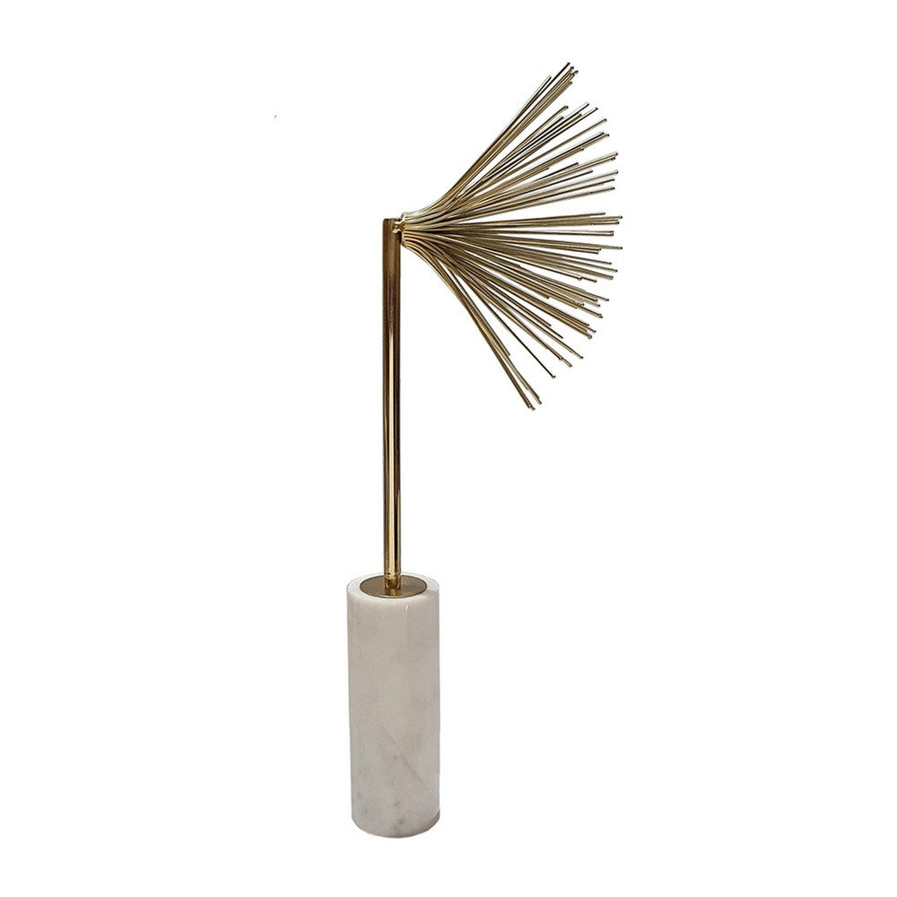 Nian Sunburst Statuary with White Marble Base, Gold Metal Spokes, 23 Inch - BM350891