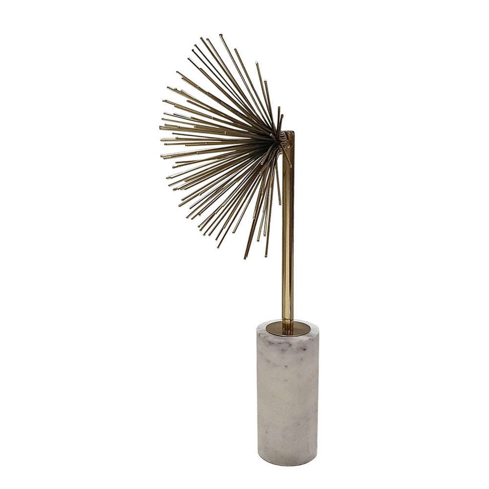 Nian Sunburst Statuary with White Marble Base, Gold Metal Spokes, 18 Inch - BM350892