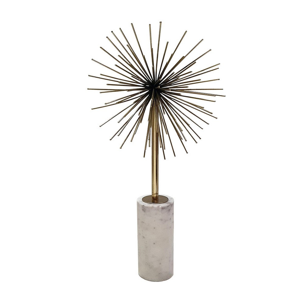 Nian Sunburst Statuary with White Marble Base, Gold Metal Spokes, 18 Inch - BM350892