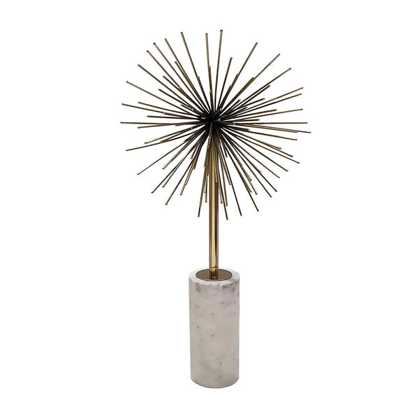 Nian Sunburst Statuary with White Marble Base, Gold Metal Spokes, 18 Inch - BM350892