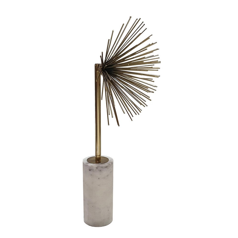 Nian Sunburst Statuary with White Marble Base, Gold Metal Spokes, 18 Inch - BM350892