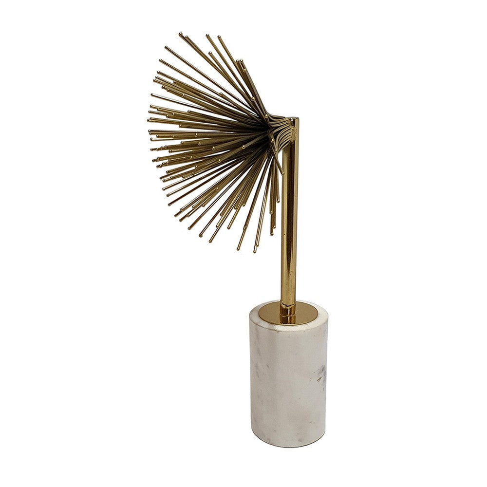 Nian Sunburst Statuary with White Marble Base, Gold Metal Spokes, 14 Inch - BM350893