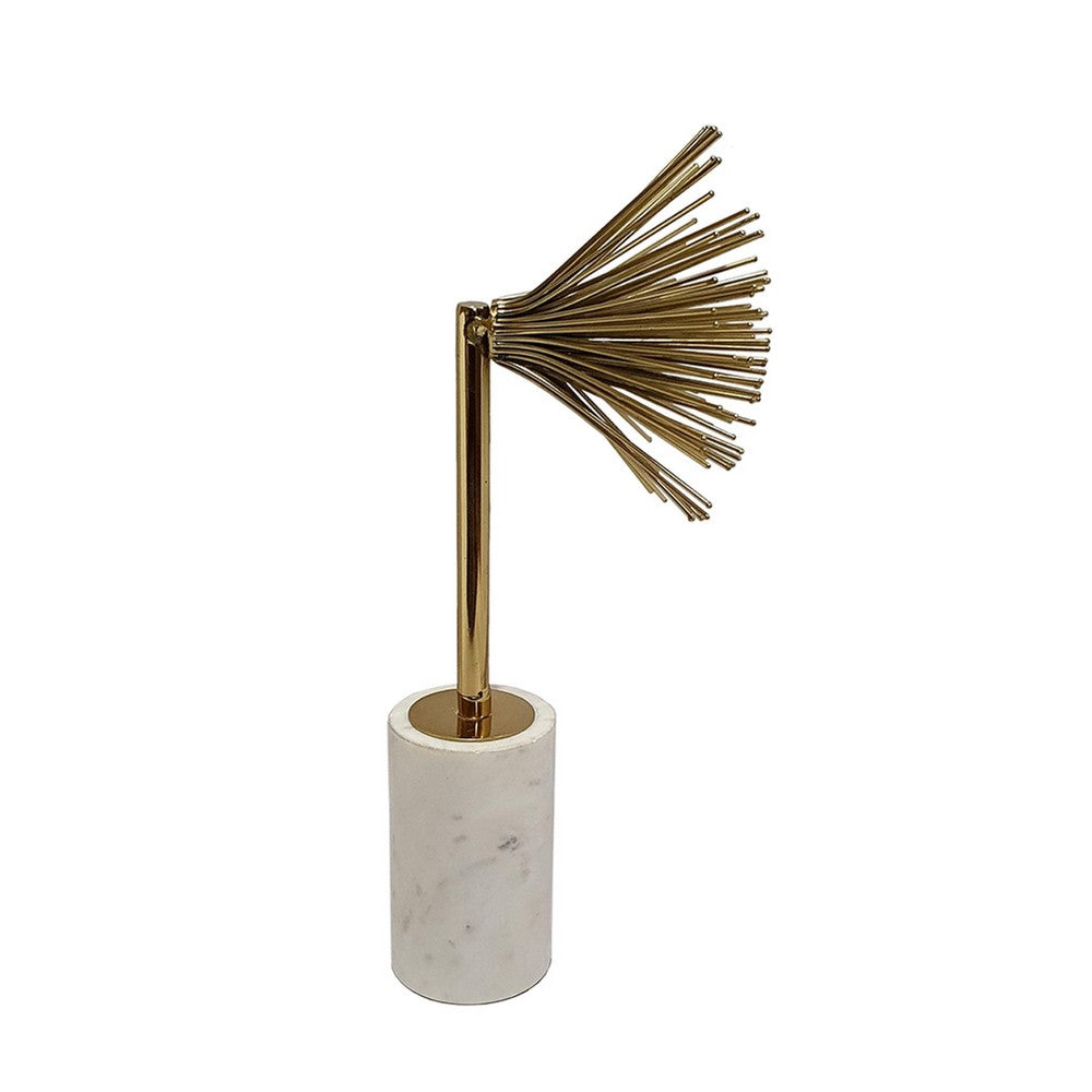 Nian Sunburst Statuary with White Marble Base, Gold Metal Spokes, 14 Inch - BM350893