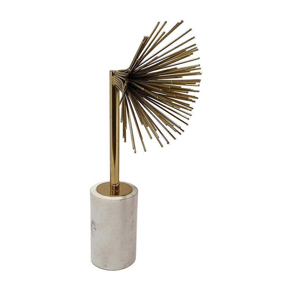 Nian Sunburst Statuary with White Marble Base, Gold Metal Spokes, 14 Inch - BM350893
