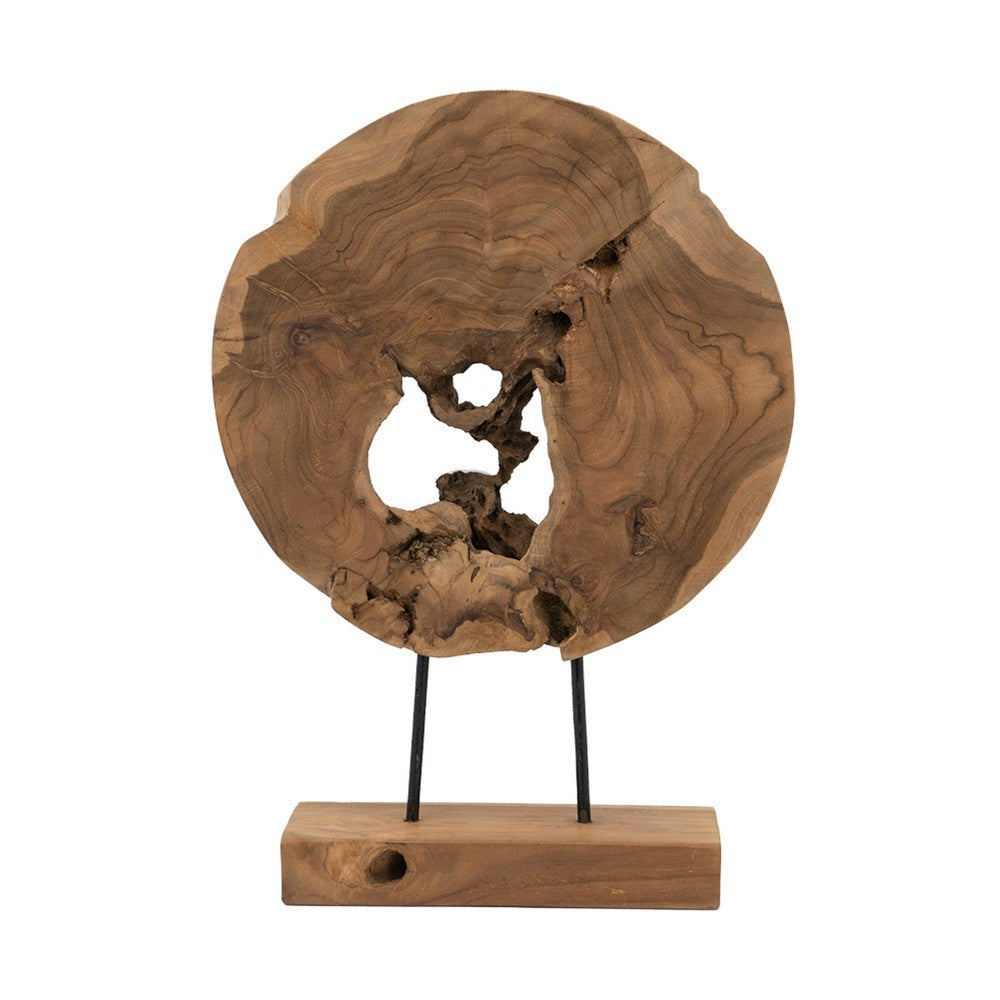 Upin Organic Art Sculpture on Base, Brown Wood Black Metal, 18 Inch - BM350894