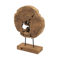 Upin Organic Art Sculpture on Base, Brown Wood Black Metal, 18 Inch - BM350894