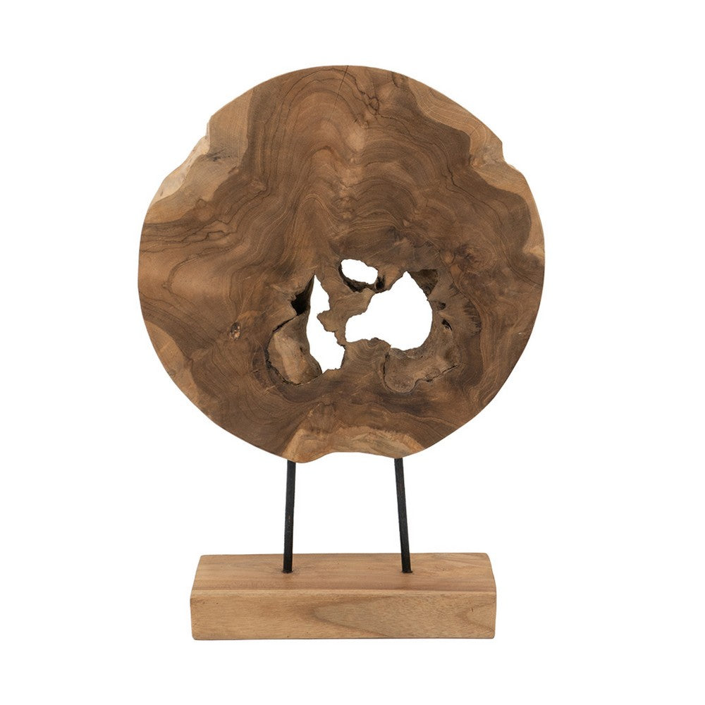 Upin Organic Art Sculpture on Base, Brown Wood Black Metal, 18 Inch - BM350894