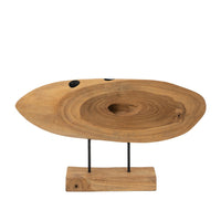 Upin Abstract Oval Sculpture on Base, Brown Wood Black Metal, 16 Inch - BM350895