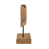 Upin Abstract Oval Sculpture on Base, Brown Wood Black Metal, 16 Inch - BM350895
