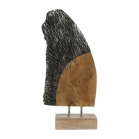 Upin Abstract Wing Sculpture on Base, Brown Wood, Black Metal, 16 Inch - BM350896