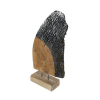 Upin Abstract Wing Sculpture on Base, Brown Wood, Black Metal, 16 Inch - BM350896