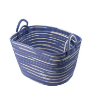 Benny Oval Baskets Set of 2, Striped Pattern, Blue-White Cotton 20 18 Inch - BM350897