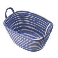 Benny Oval Baskets Set of 2, Striped Pattern, Blue-White Cotton 20 18 Inch - BM350897