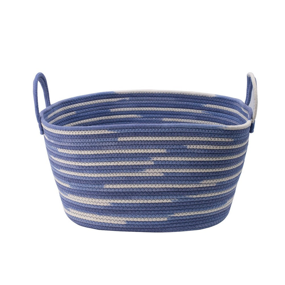 Benny Oval Baskets Set of 2, Striped Pattern, Blue-White Cotton 20 18 Inch - BM350897
