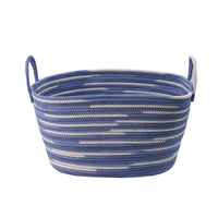 Benny Oval Baskets Set of 2, Striped Pattern, Blue-White Cotton 20 18 Inch - BM350897
