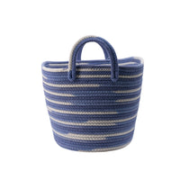 Benny Oval Baskets Set of 2, Striped Pattern, Blue-White Cotton 20 18 Inch - BM350897
