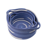 Tex Baskets with Integrated Handles Set of 3, Blue, White Cotton 10,9,8 Inch - BM350898