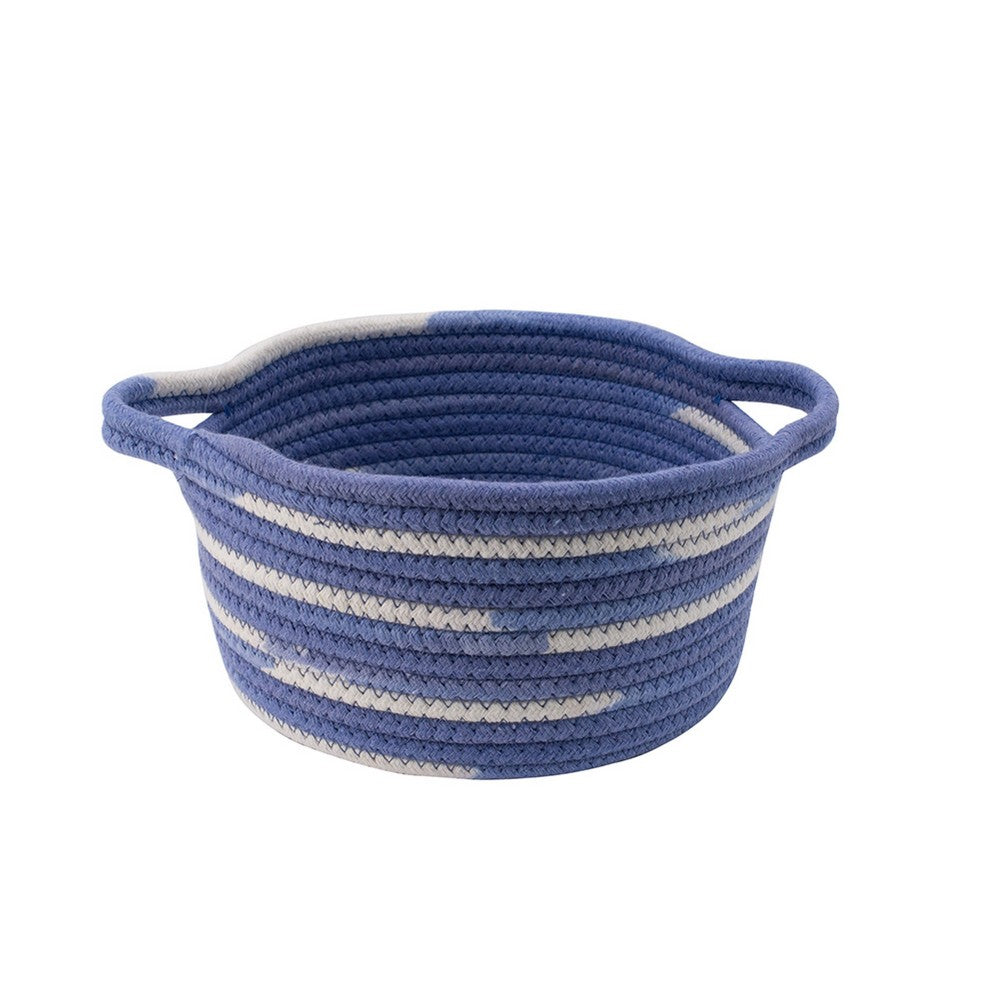 Tex Baskets with Integrated Handles Set of 3, Blue, White Cotton 10,9,8 Inch - BM350898
