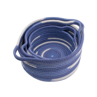 Tex Baskets with Integrated Handles Set of 3, Blue, White Cotton 10,9,8 Inch - BM350898