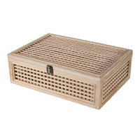 Alvin Decorative Storage Box, Slatted Design, Brown Bamboo-Wood 19 Inch - BM350899