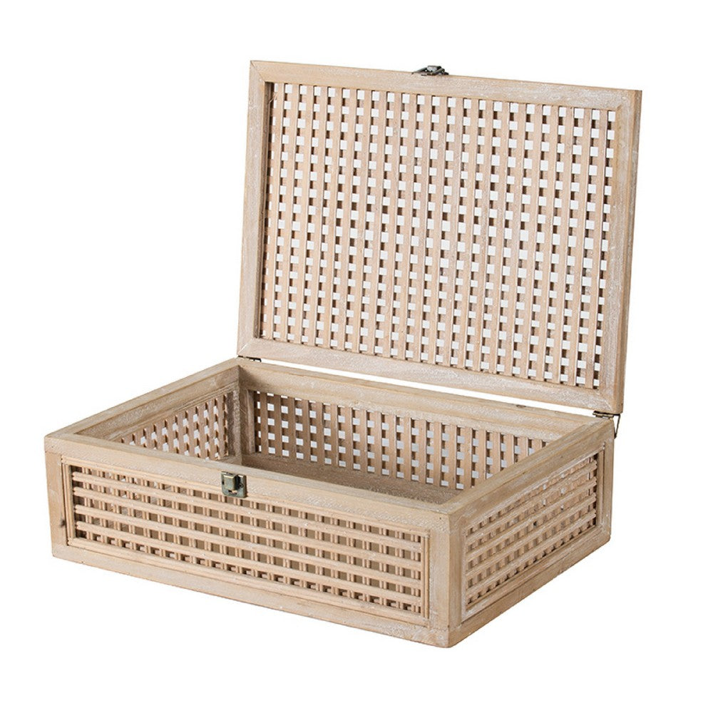 Alvin Decorative Storage Box, Slatted Design, Brown Bamboo-Wood 19 Inch - BM350899