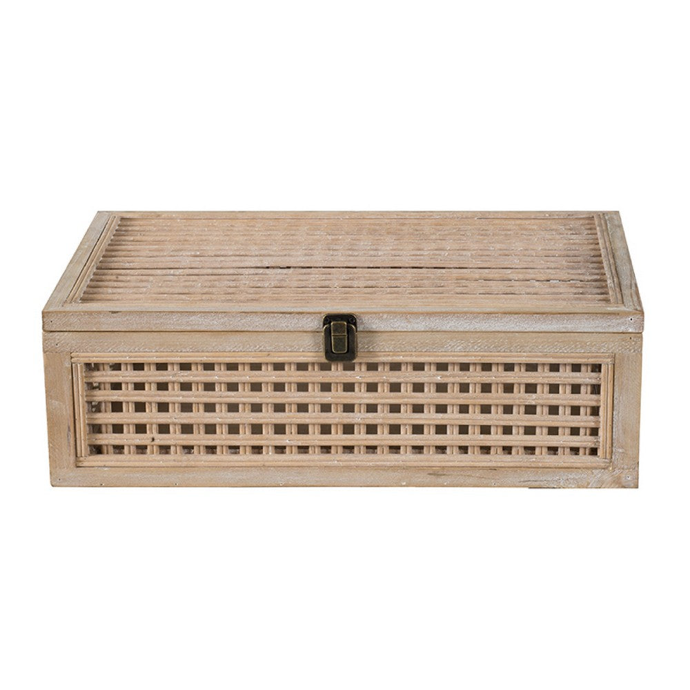 Alvin Decorative Storage Box, Slatted Design, Brown Bamboo-Wood 19 Inch - BM350899
