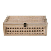 Alvin Decorative Storage Box, Slatted Design, Brown Bamboo-Wood 19 Inch - BM350899