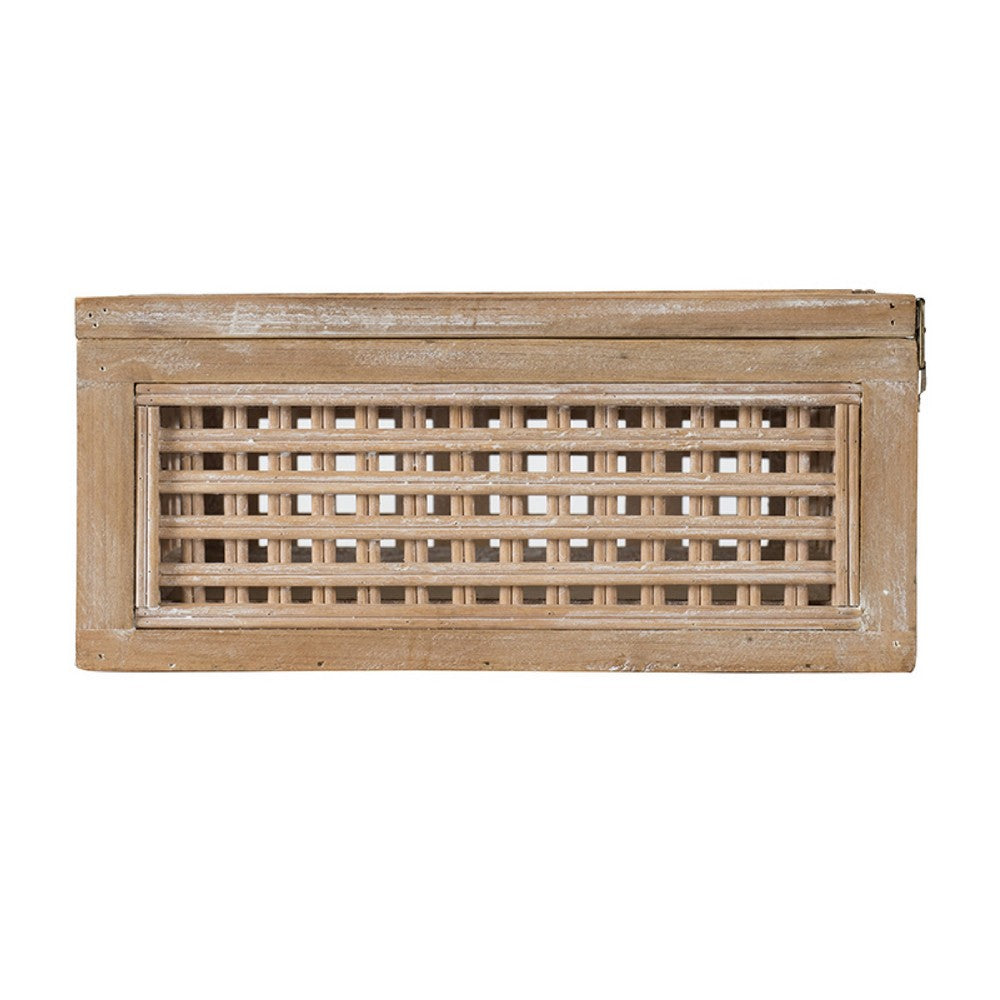 Alvin Decorative Storage Box, Slatted Design, Brown Bamboo-Wood 19 Inch - BM350899