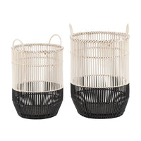 Vanie Basket Set of 2, Slat Patterns, Black Iron, Cream Bamboo 23 19 Inch - BM350900