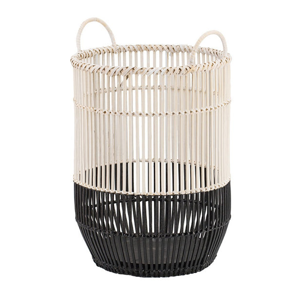 Vanie Basket Set of 2, Slat Patterns, Black Iron, Cream Bamboo 23 19 Inch - BM350900