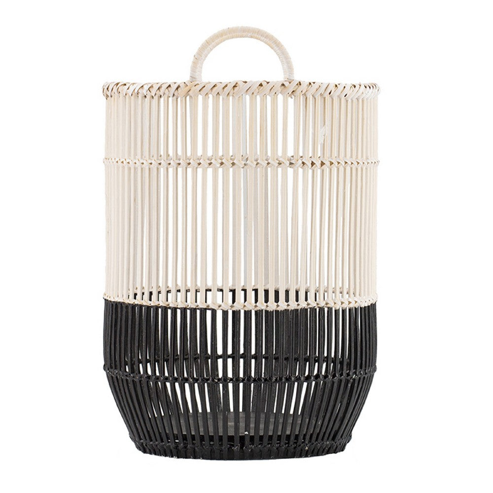 Vanie Basket Set of 2, Slat Patterns, Black Iron, Cream Bamboo 23 19 Inch - BM350900