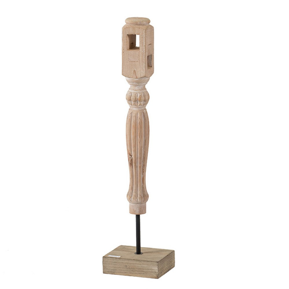 Wren Tabletop Accent Decoration, Turned Detail Iron Rod, Brown Wood 30 Inch - BM350901