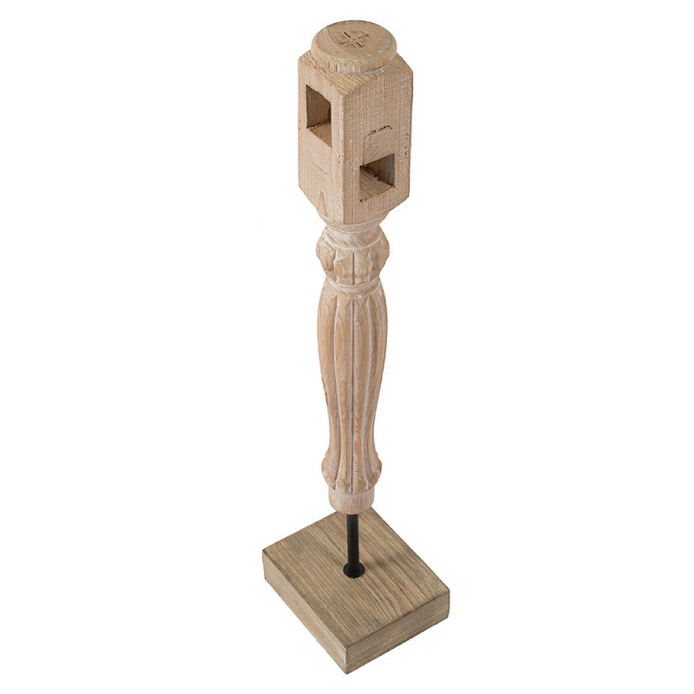 Wren Tabletop Accent Decoration, Turned Detail Iron Rod, Brown Wood 30 Inch - BM350901
